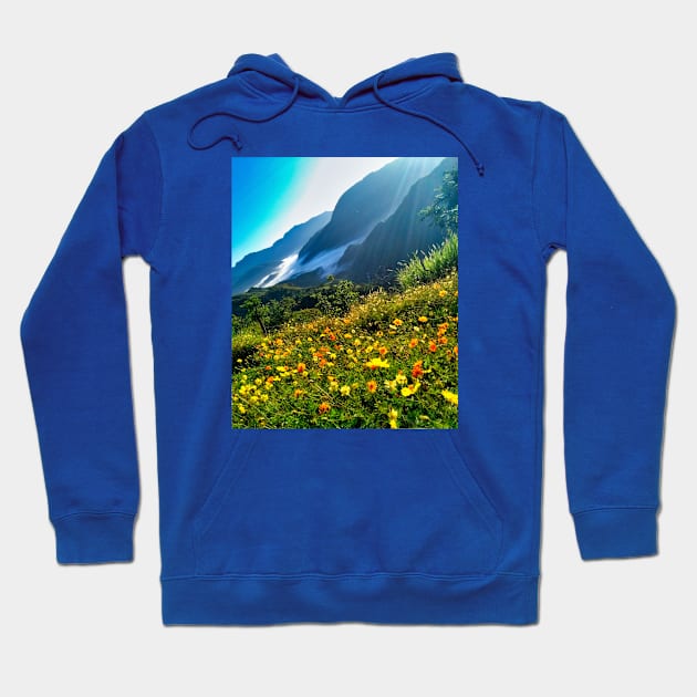 Green Nature Mountains Scene Hoodie by Haministic Harmony